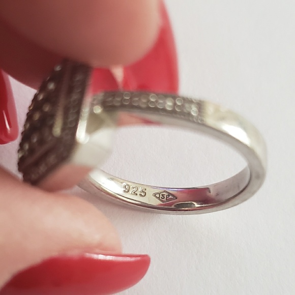 Sterling Silver ~ Chocolate & Clear Diamonds Ring - Picture 6 of 8